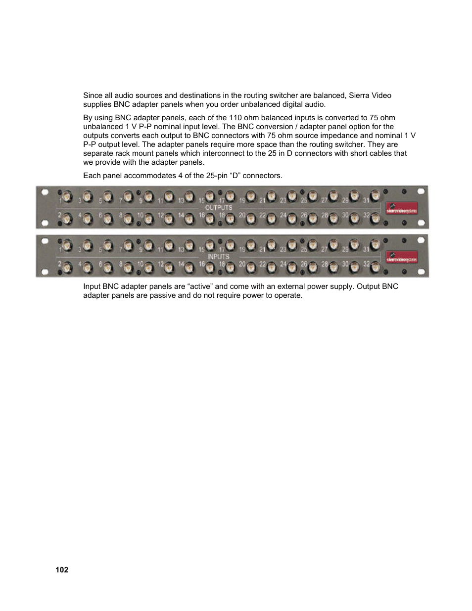 Unbalanced digital audio | Sierra Video Ponderosa 3G Series Routing Switcher Family with MediaNav User Manual | Page 108 / 128