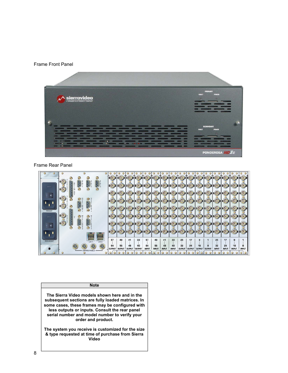 Ponderosa 6464 frame | Sierra Video Ponderosa 3G Series Routing Switcher Family with MediaNav User Manual | Page 14 / 128