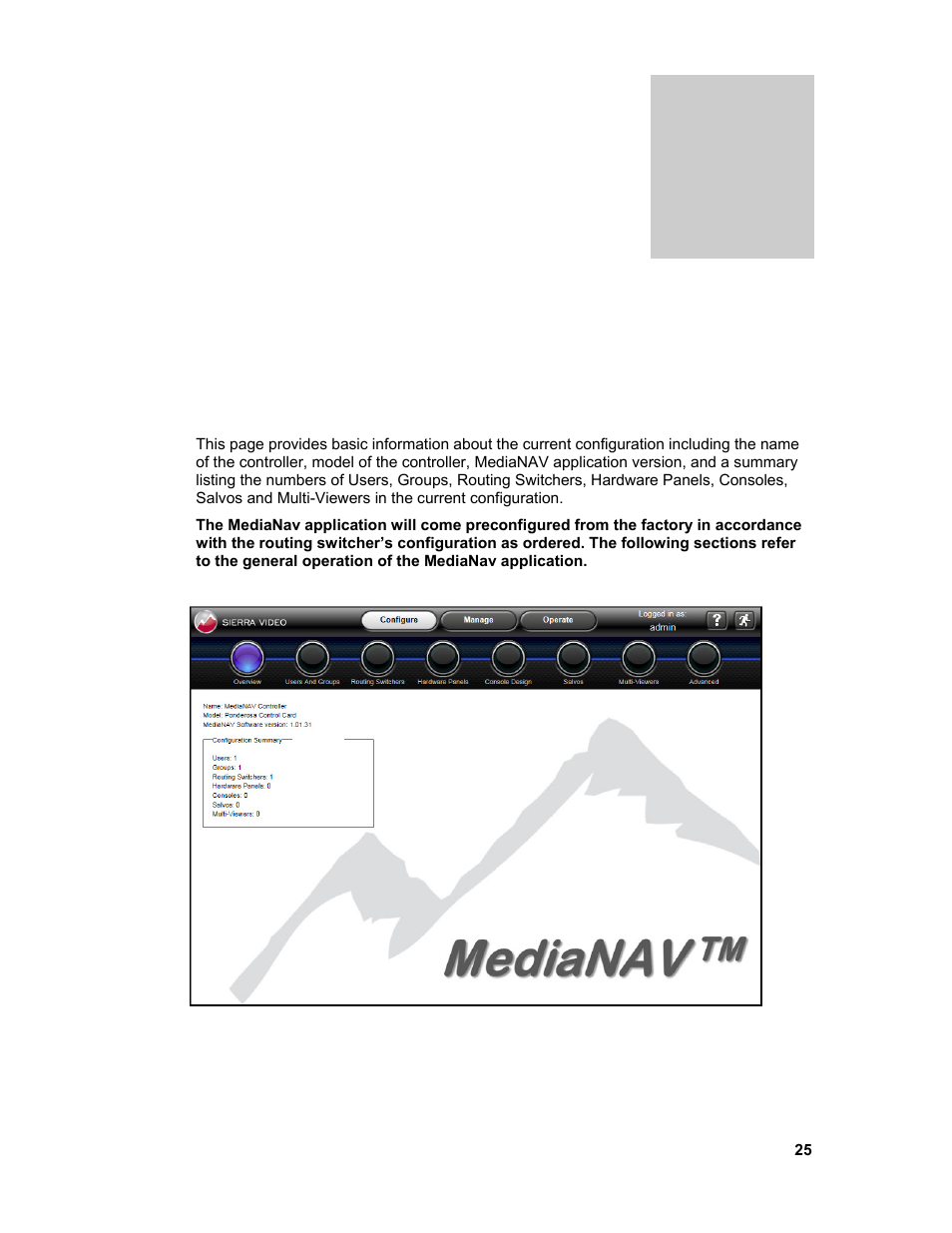 Configure | Sierra Video Ponderosa 3G Series Routing Switcher Family with MediaNav User Manual | Page 31 / 128