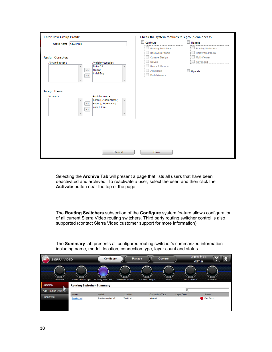 Routing switchers, Archive, Summary | Sierra Video Ponderosa 3G Series Routing Switcher Family with MediaNav User Manual | Page 36 / 128