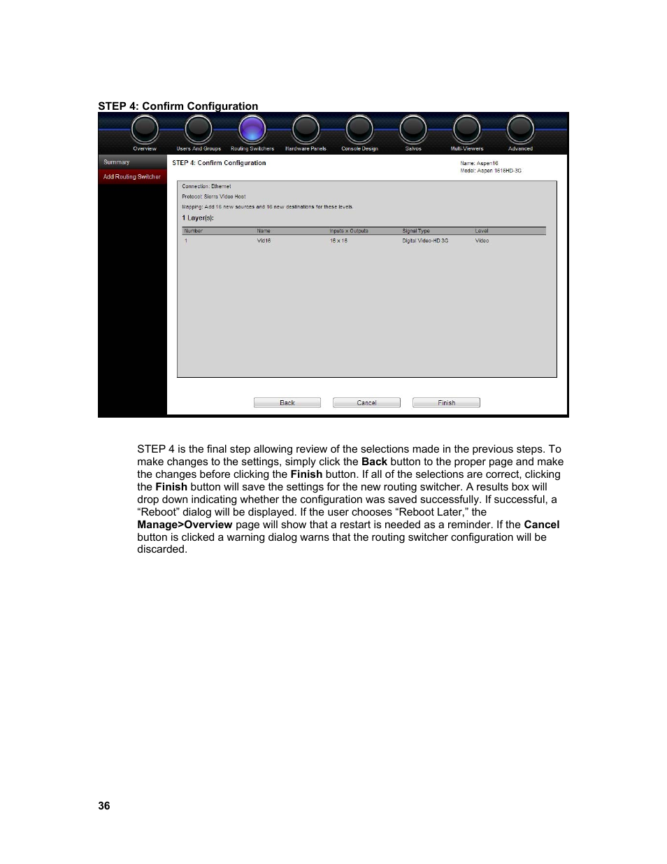 Sierra Video Ponderosa 3G Series Routing Switcher Family with MediaNav User Manual | Page 42 / 128