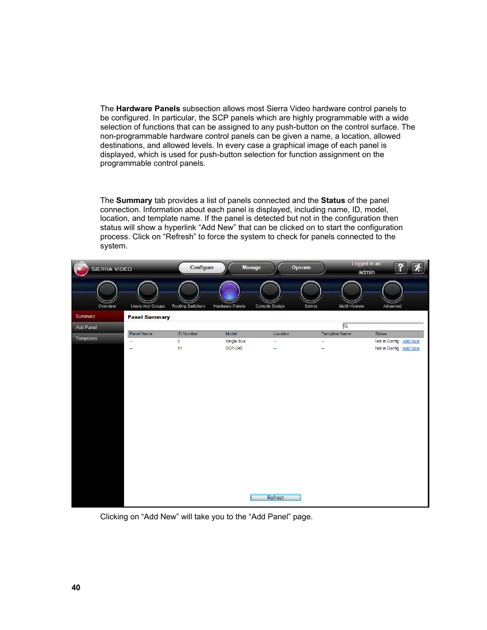 Hardware panels, Summary | Sierra Video Ponderosa 3G Series Routing Switcher Family with MediaNav User Manual | Page 46 / 128
