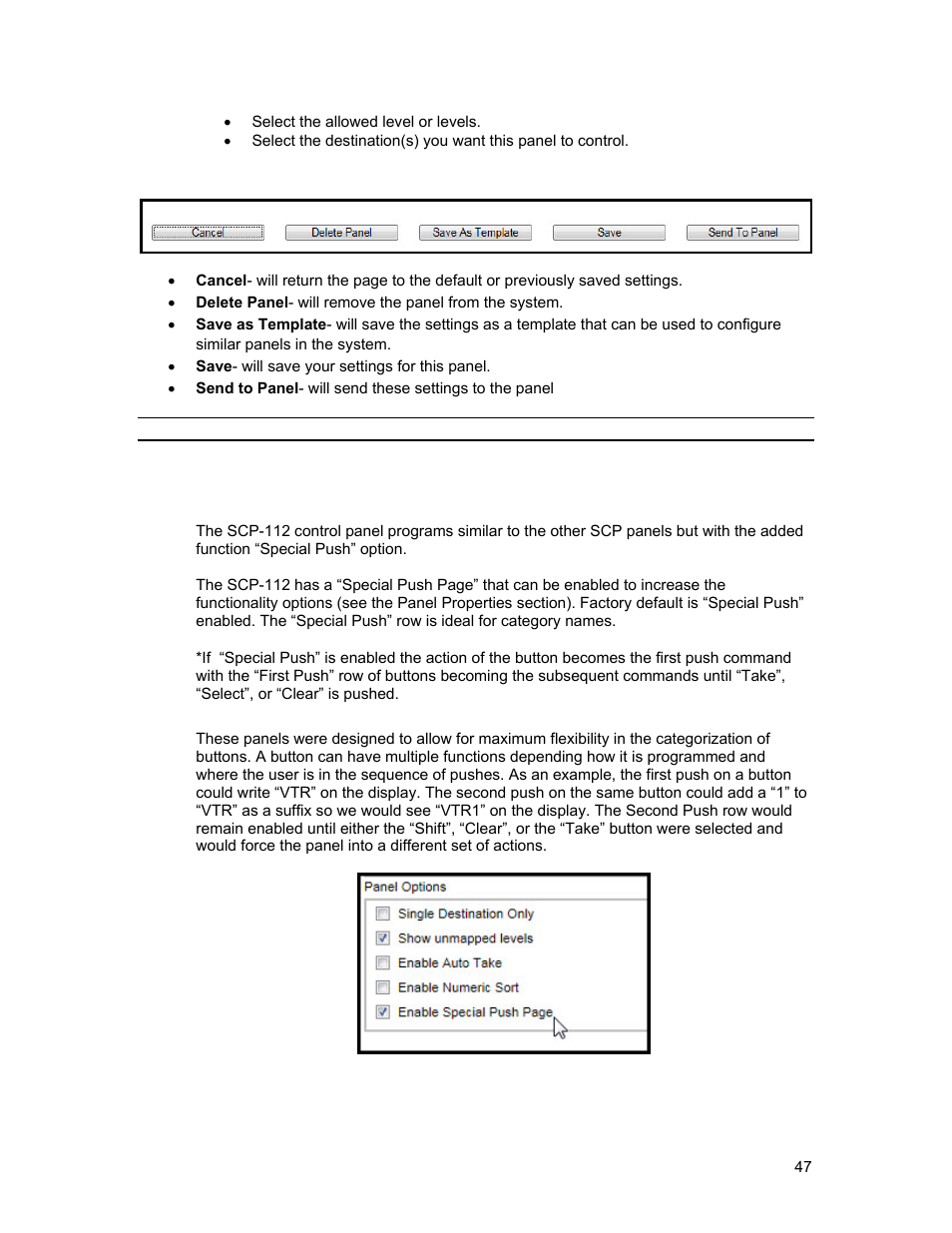 Scp-112 panels | Sierra Video Ponderosa 3G Series Routing Switcher Family with MediaNav User Manual | Page 53 / 128