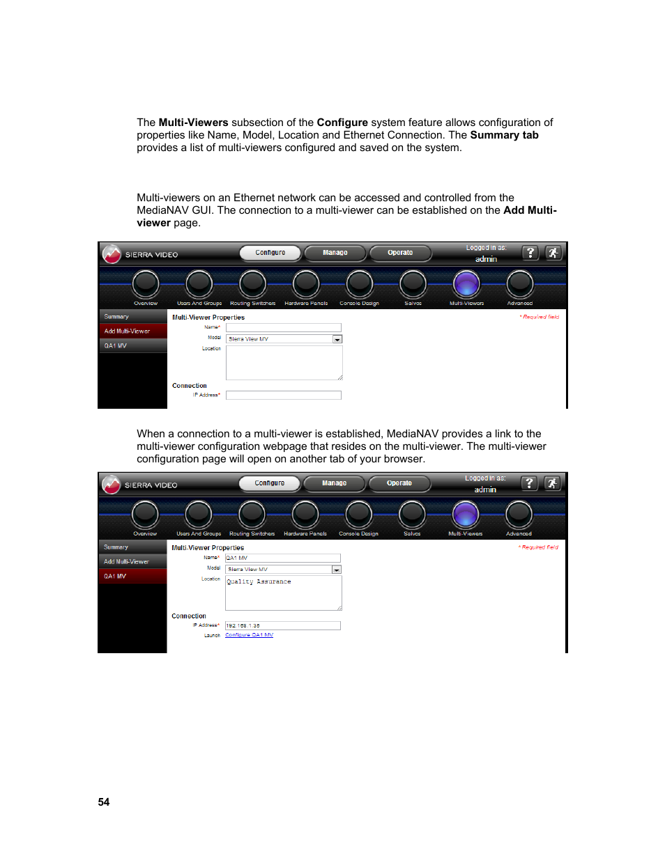 Multi-viewers, Add multi-viewer | Sierra Video Ponderosa 3G Series Routing Switcher Family with MediaNav User Manual | Page 60 / 128