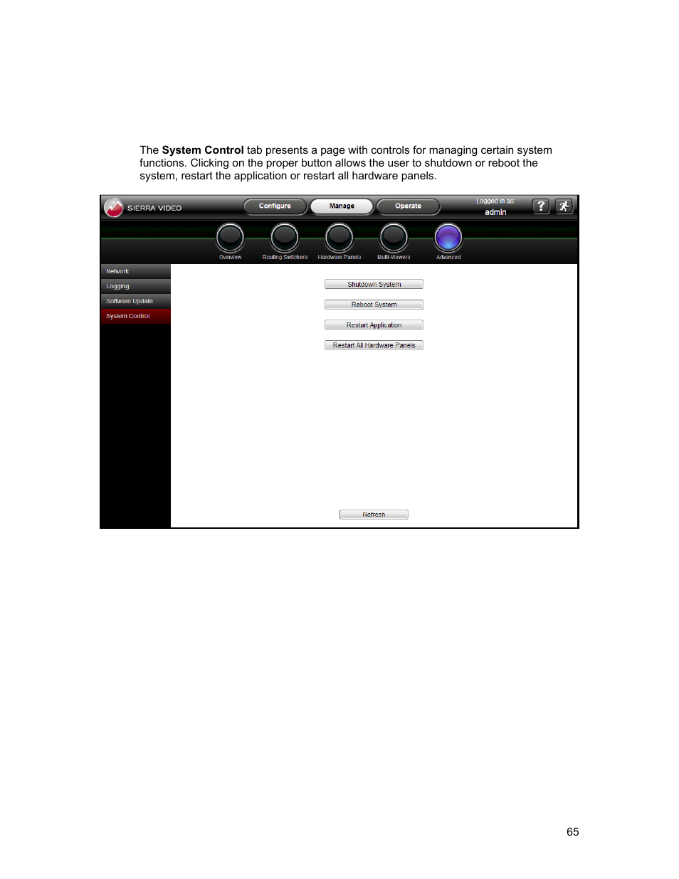 System control | Sierra Video Ponderosa 3G Series Routing Switcher Family with MediaNav User Manual | Page 71 / 128