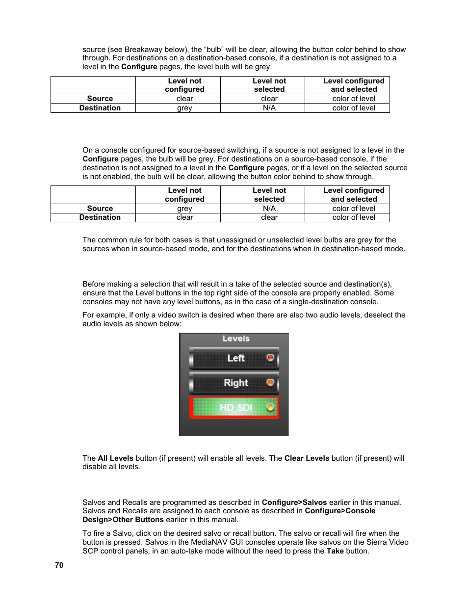Break-away switching, Salvos and preset recalls | Sierra Video Ponderosa 3G Series Routing Switcher Family with MediaNav User Manual | Page 76 / 128