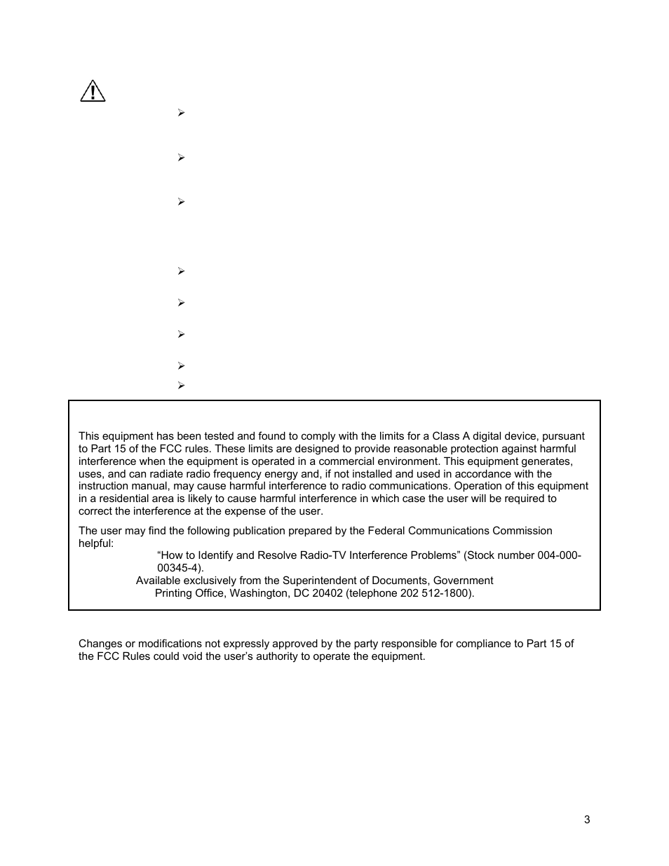 Cautions (continued), Fcc notice, Warning | Sierra Video Ponderosa 3G Series Routing Switcher Family with MediaNav User Manual | Page 9 / 128