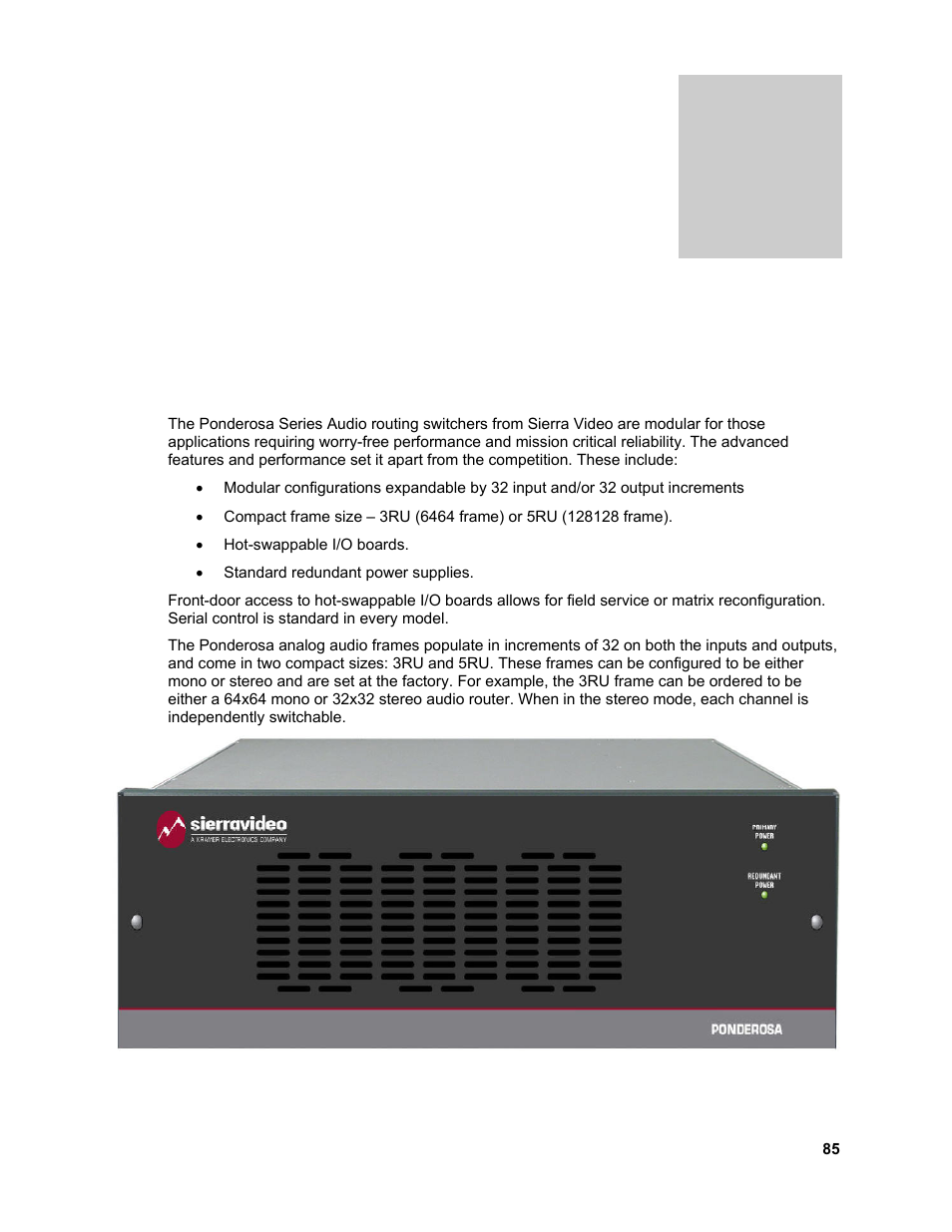 Optional audio | Sierra Video Ponderosa 3G Series Routing Switcher Family with MediaNav User Manual | Page 91 / 128