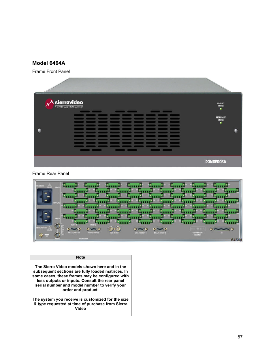 Ponderosa analog audio 6464 frame | Sierra Video Ponderosa 3G Series Routing Switcher Family with MediaNav User Manual | Page 93 / 128
