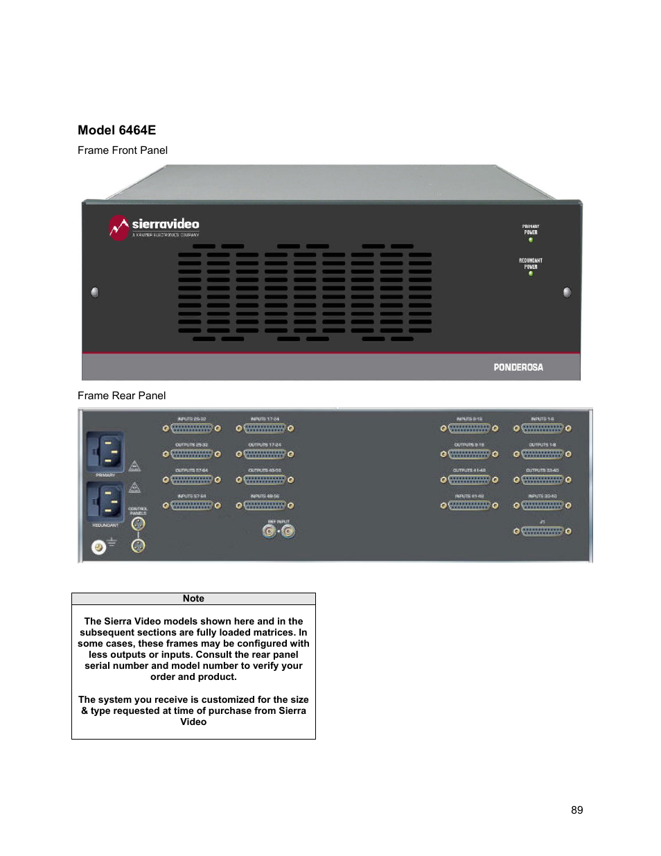 Ponderosa digital audio 6464 frame | Sierra Video Ponderosa 3G Series Routing Switcher Family with MediaNav User Manual | Page 95 / 128