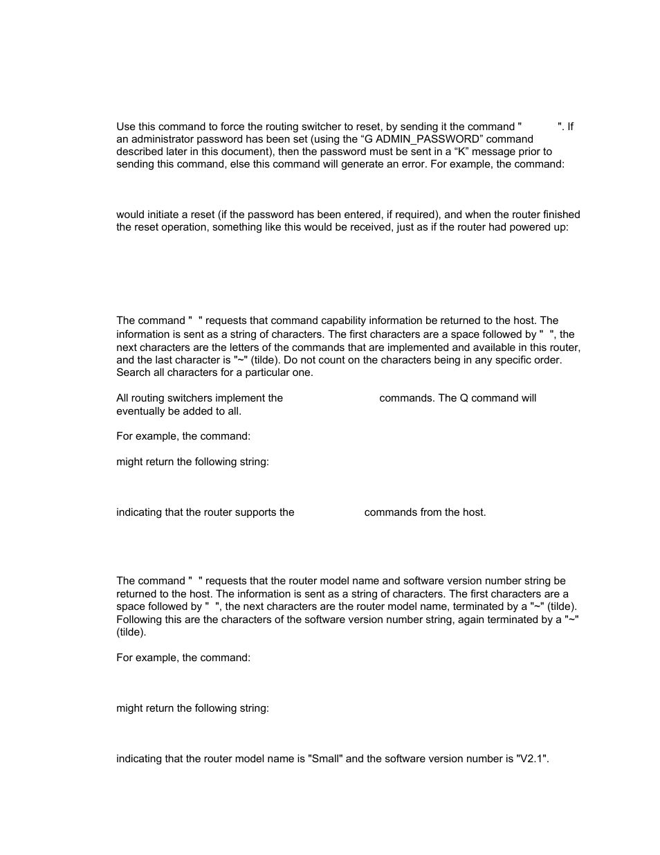 R”: router reset, I”: capabilities inquiry, Q”: model name and software version inquiry | Sierra Video Pro XL Series 8 User Manual | Page 43 / 72