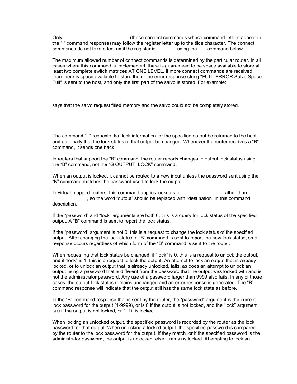 B”: output lock inquiry or change | Sierra Video Pro XL Series 8 User Manual | Page 53 / 72