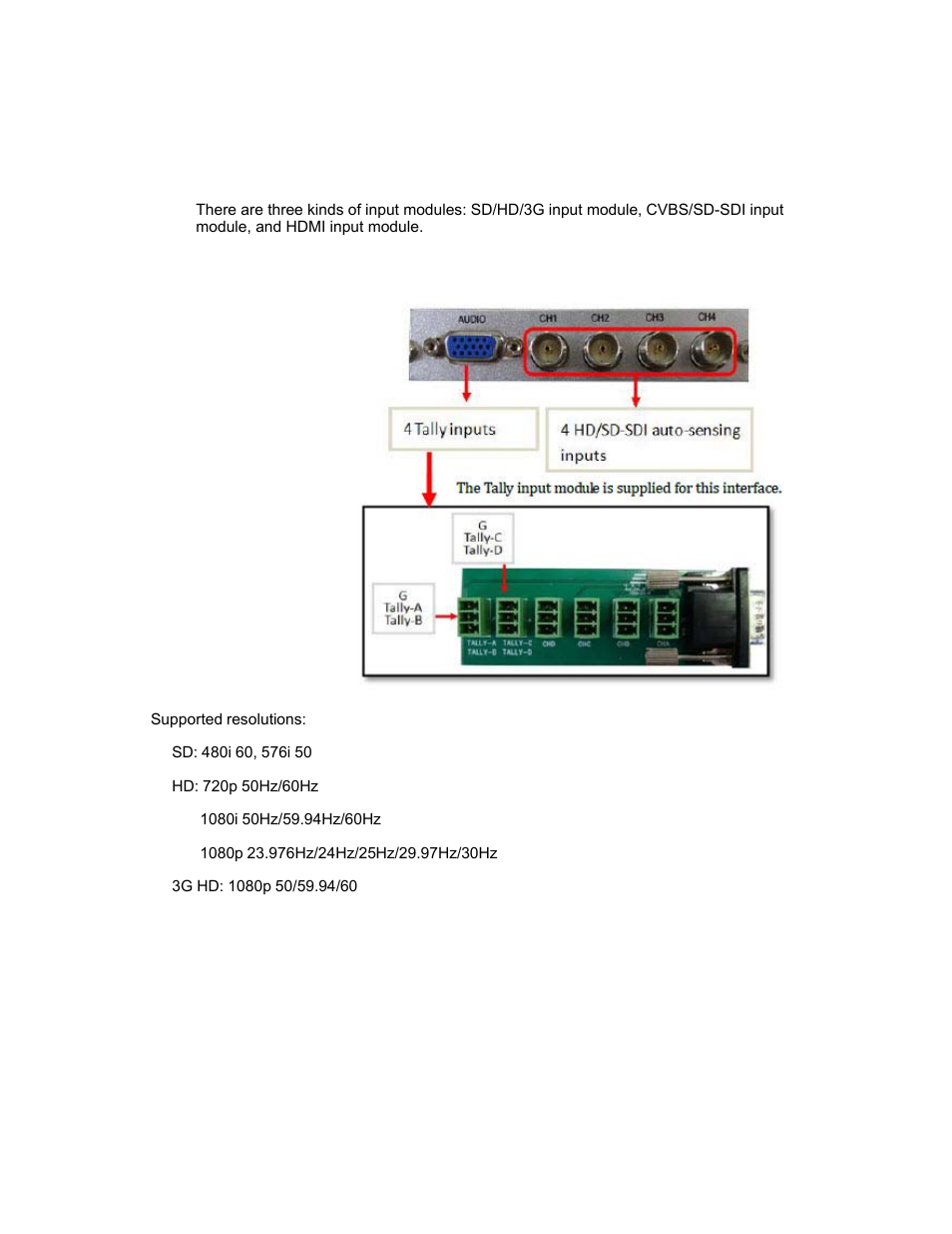 Input rear panel, Sd/hd/3g input module | Sierra Video SVG Multi-Viewer User Manual | Page 21 / 84
