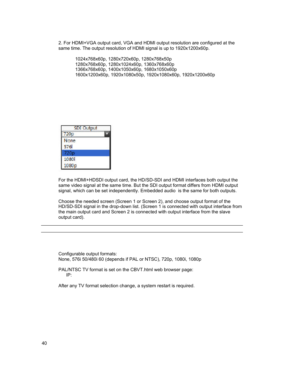 Hdsdi/hdmi output resolution sdi output | Sierra Video SVG Multi-Viewer User Manual | Page 50 / 84