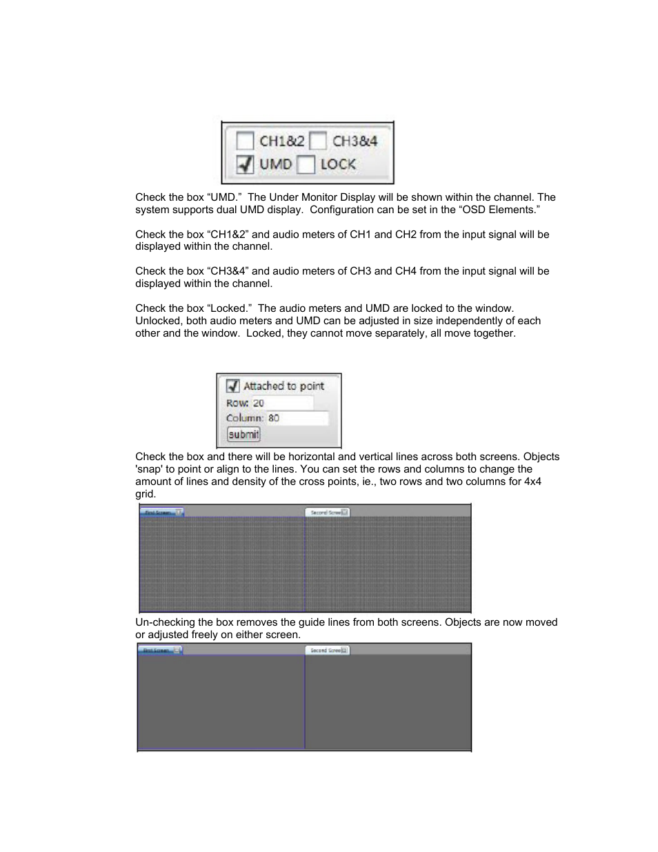 Umd and audio meters display, Attach to point | Sierra Video SVG Multi-Viewer User Manual | Page 55 / 84