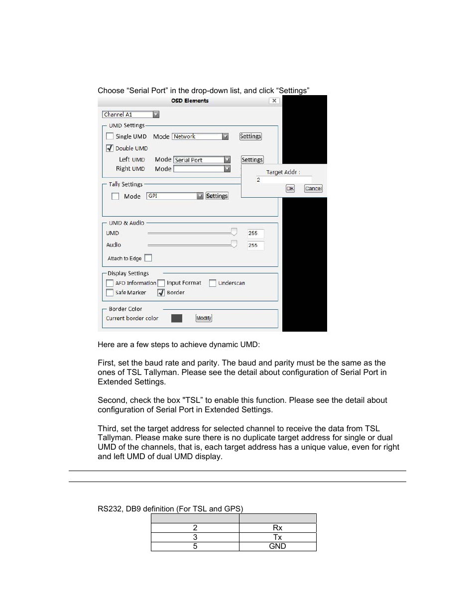 Via serial port (rs232)-dynamic umd | Sierra Video SVG Multi-Viewer User Manual | Page 59 / 84