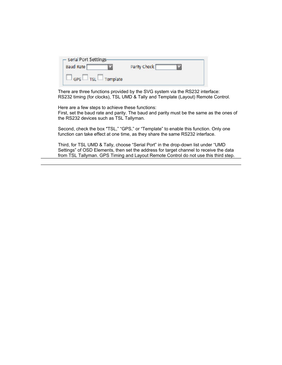 Serial port settings | Sierra Video SVG Multi-Viewer User Manual | Page 65 / 84