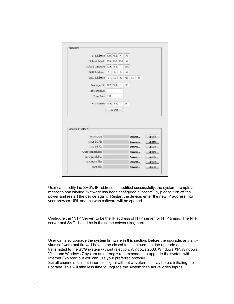 Network configuration | Sierra Video SVG Multi-Viewer User Manual | Page 74 / 84