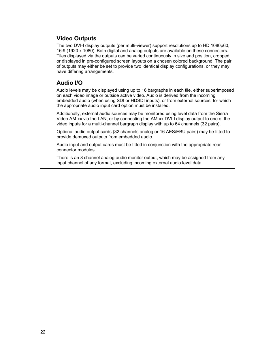 Video outputs, Audio i/o | Sierra Video View Multi-Viewer MV-XX User Manual | Page 28 / 94