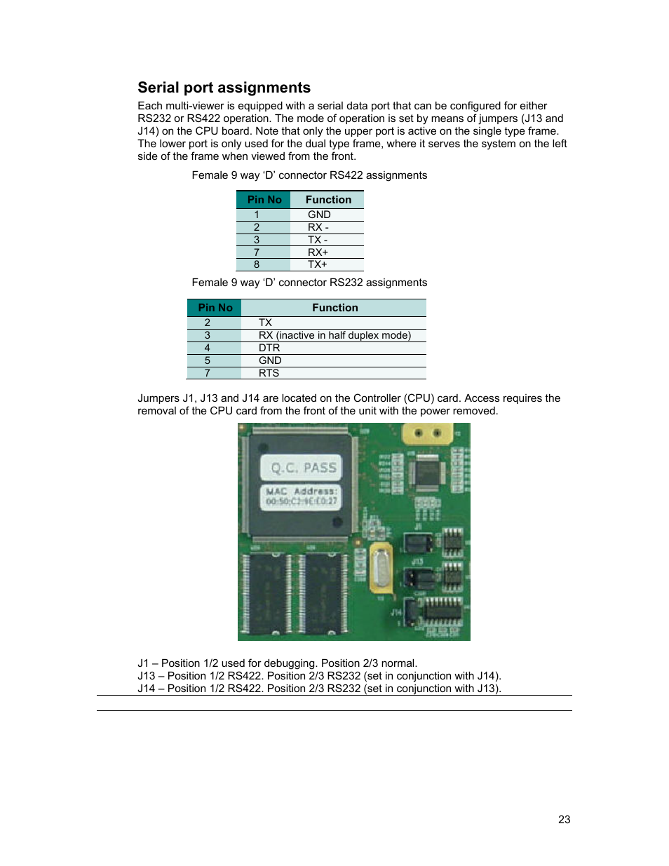 Serial port assignments | Sierra Video View Multi-Viewer MV-XX User Manual | Page 29 / 94