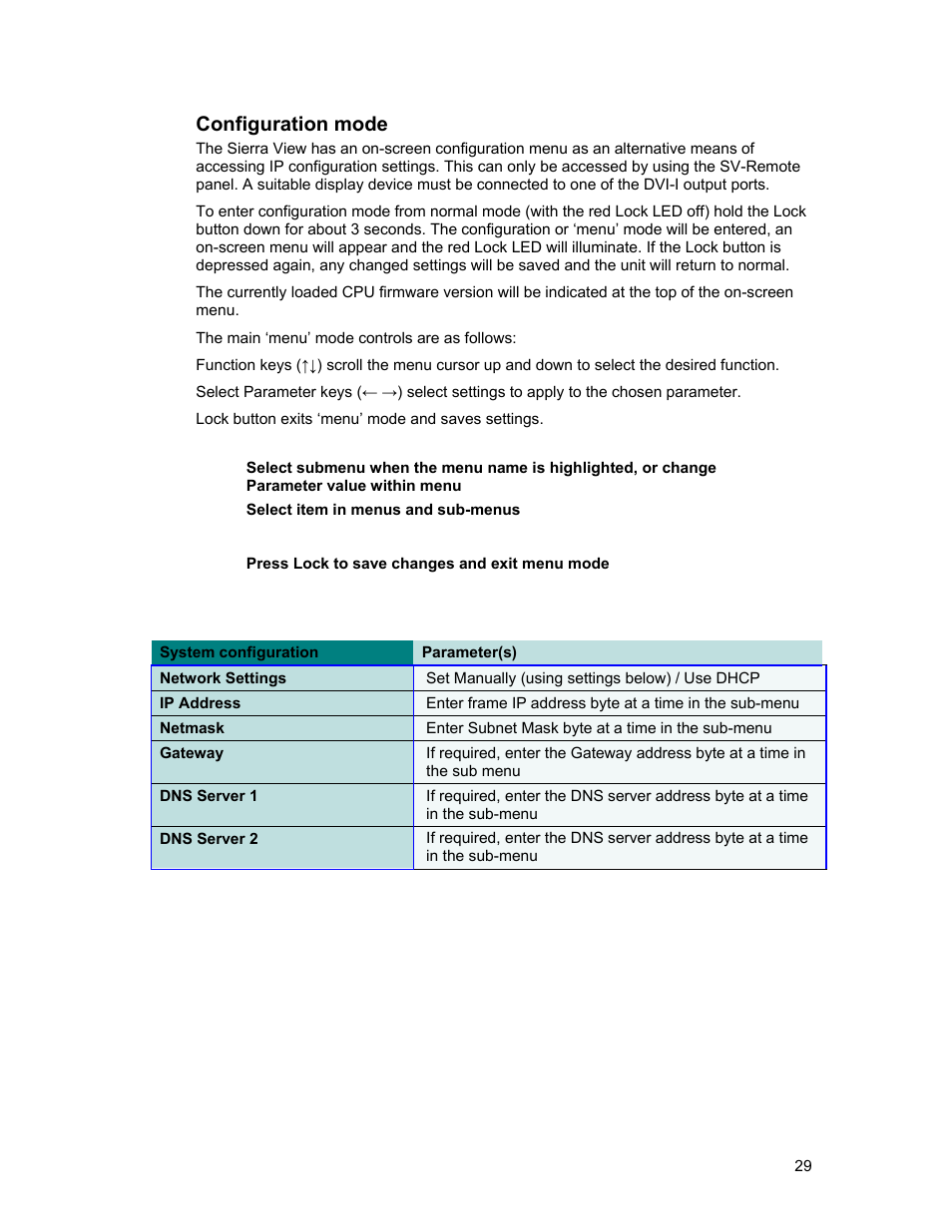 Configuration mode | Sierra Video View Multi-Viewer MV-XX User Manual | Page 35 / 94