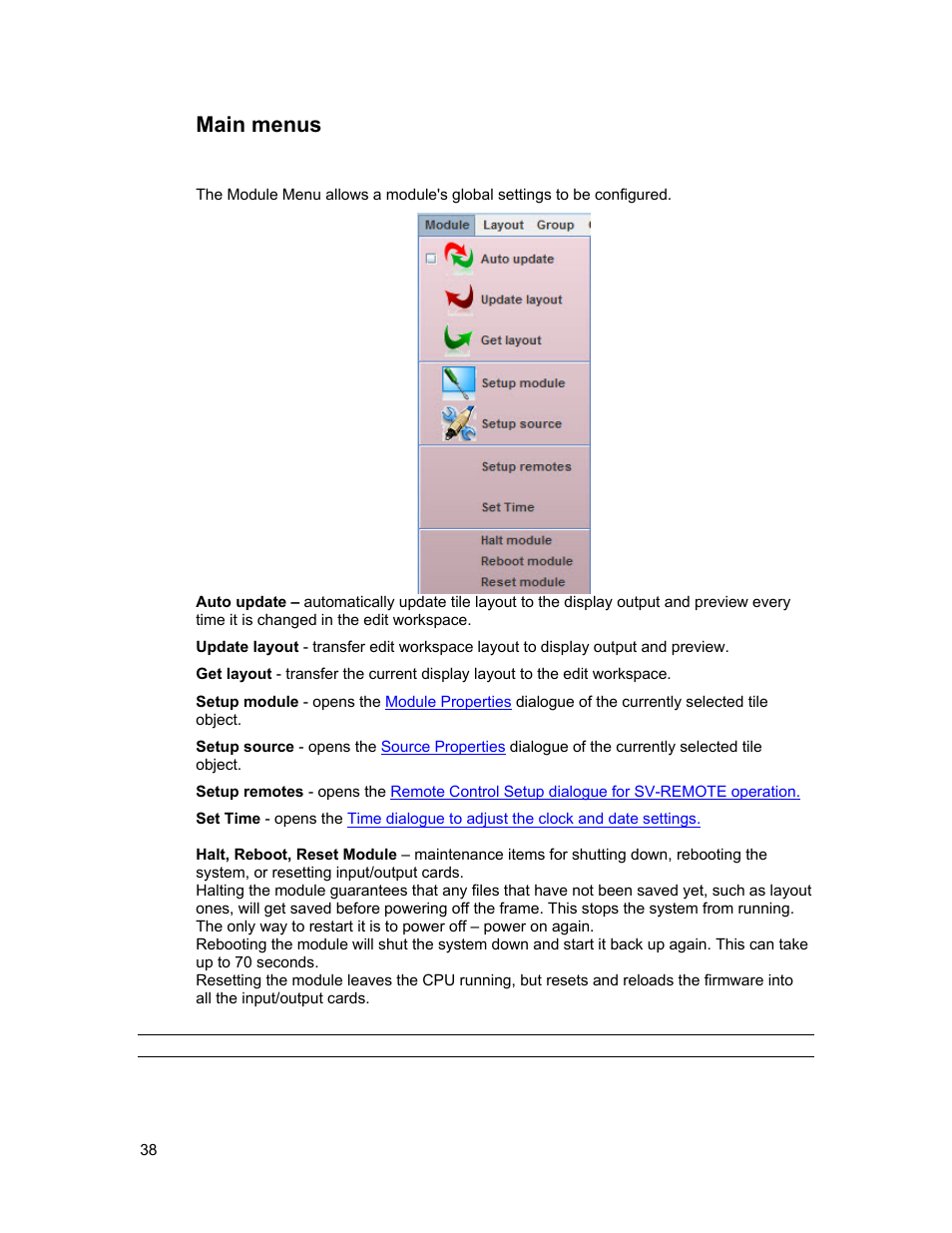 Main menus module menu | Sierra Video View Multi-Viewer MV-XX User Manual | Page 44 / 94