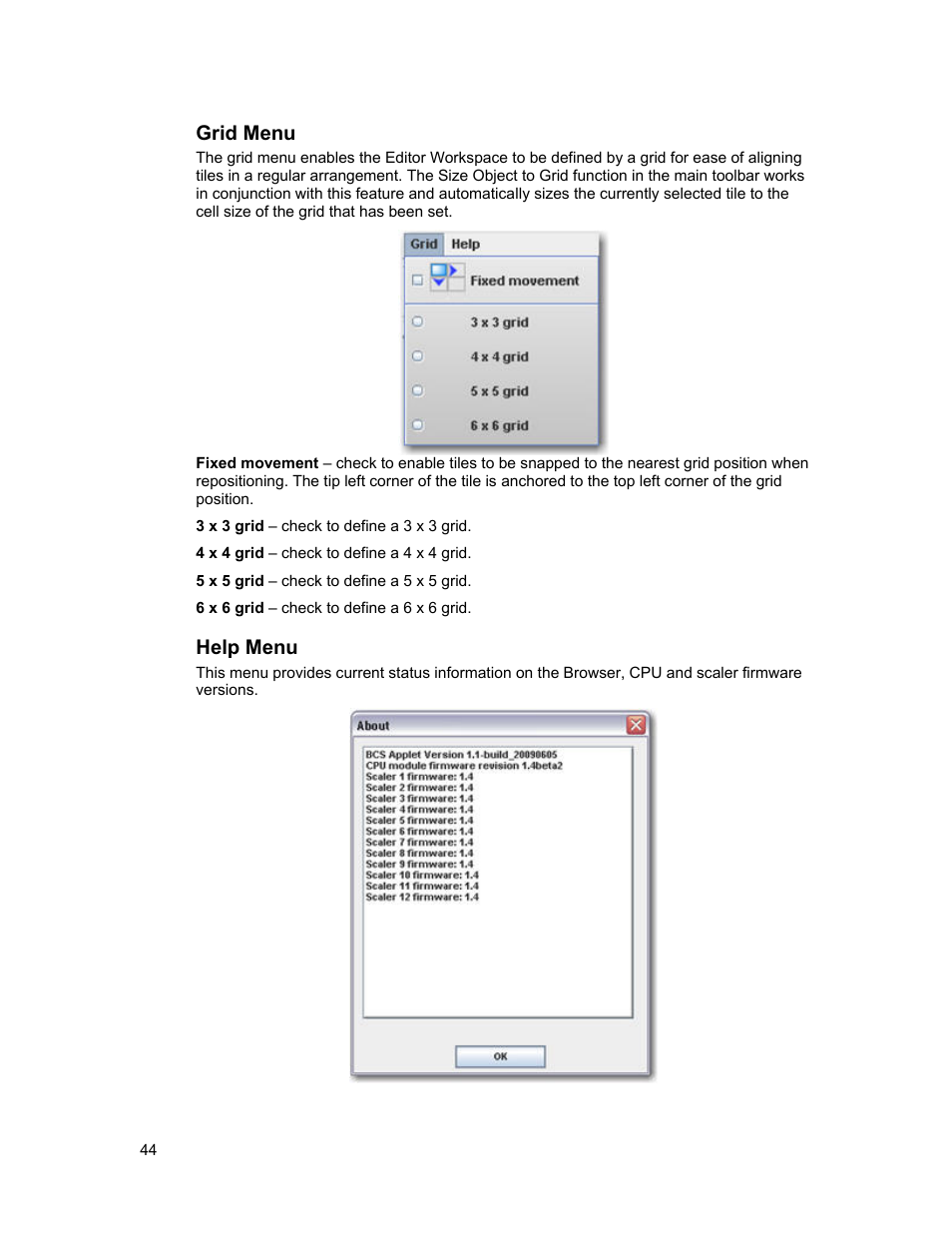 Grid menu, Help menu | Sierra Video View Multi-Viewer MV-XX User Manual | Page 50 / 94