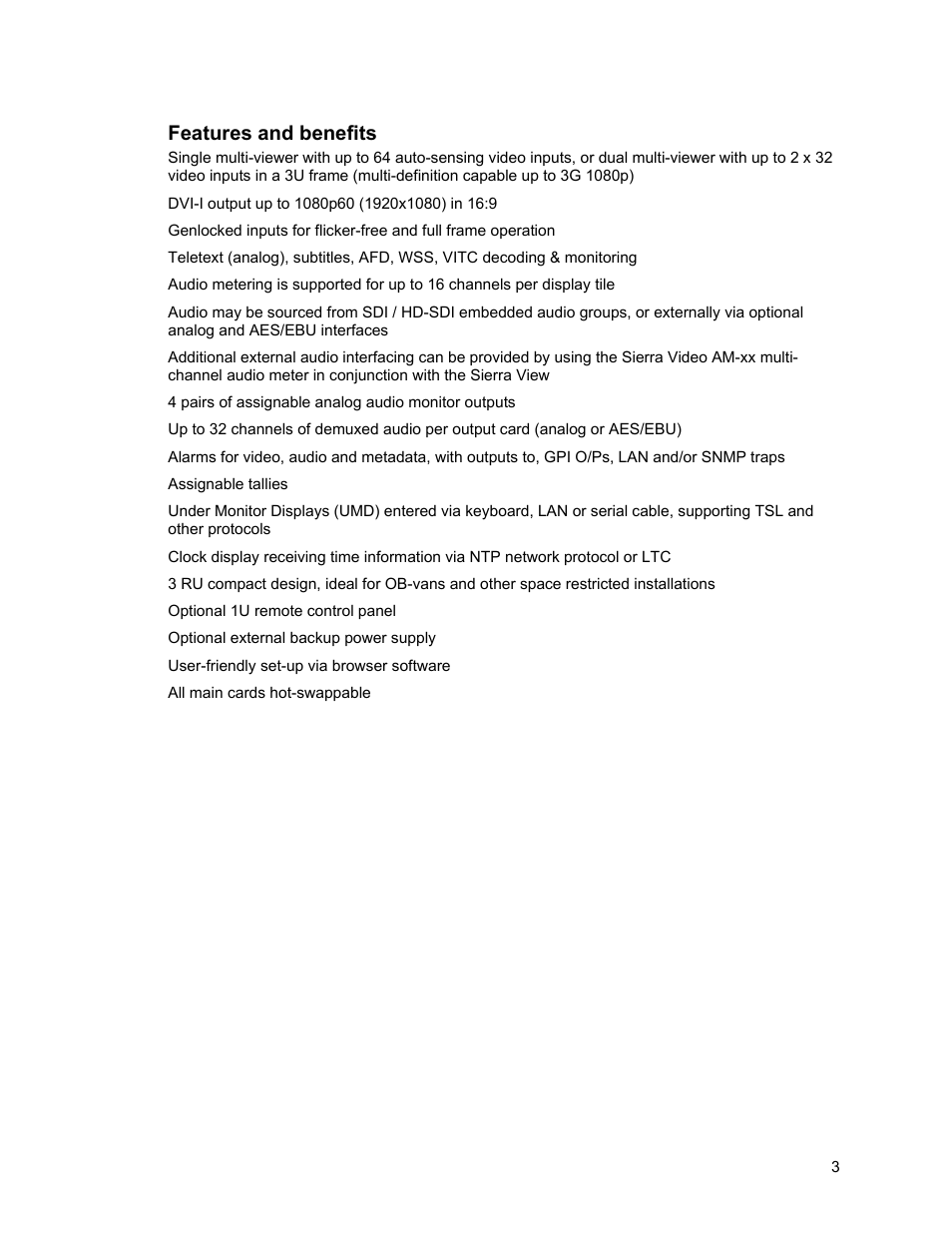 Features and benefits | Sierra Video View Multi-Viewer MV-XX User Manual | Page 9 / 94