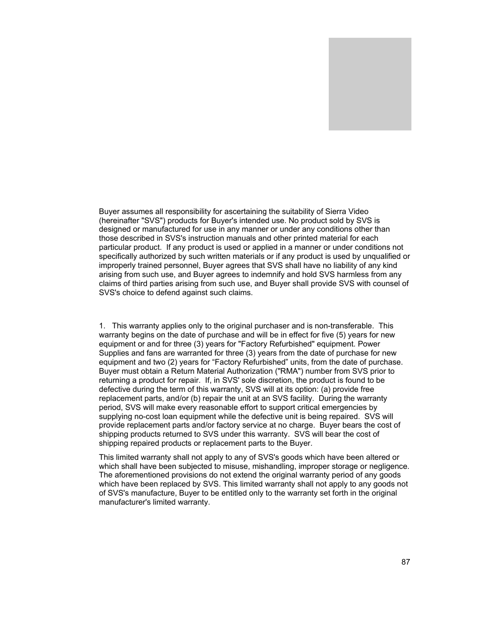 Warranty | Sierra Video View Multi-Viewer MV-XX User Manual | Page 93 / 94