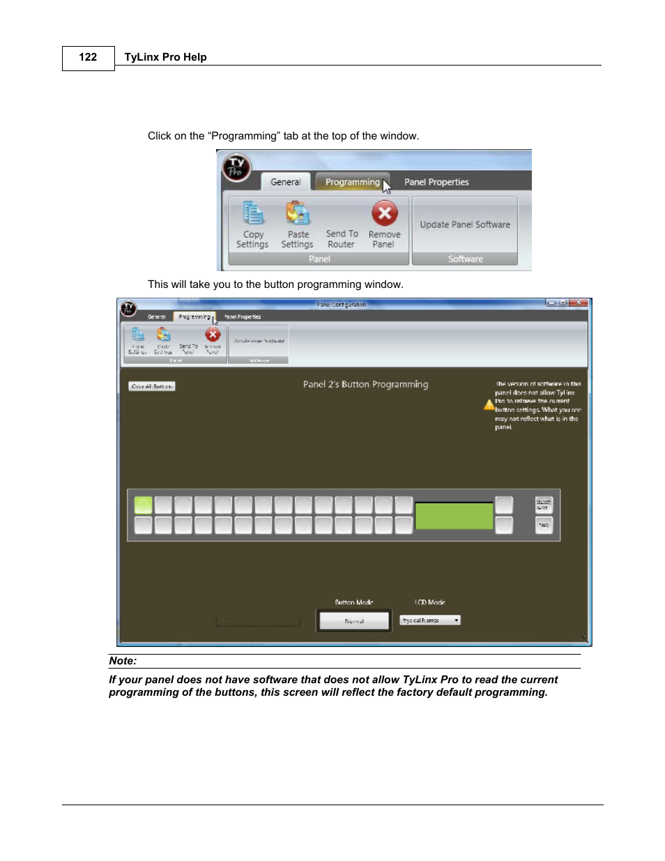 Programming panel buttons | Sierra Video TyLinx Pro User Manual | Page 122 / 228