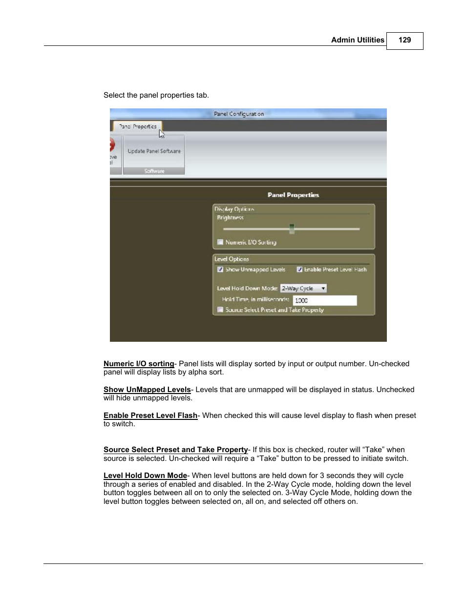 Panel properties | Sierra Video TyLinx Pro User Manual | Page 129 / 228