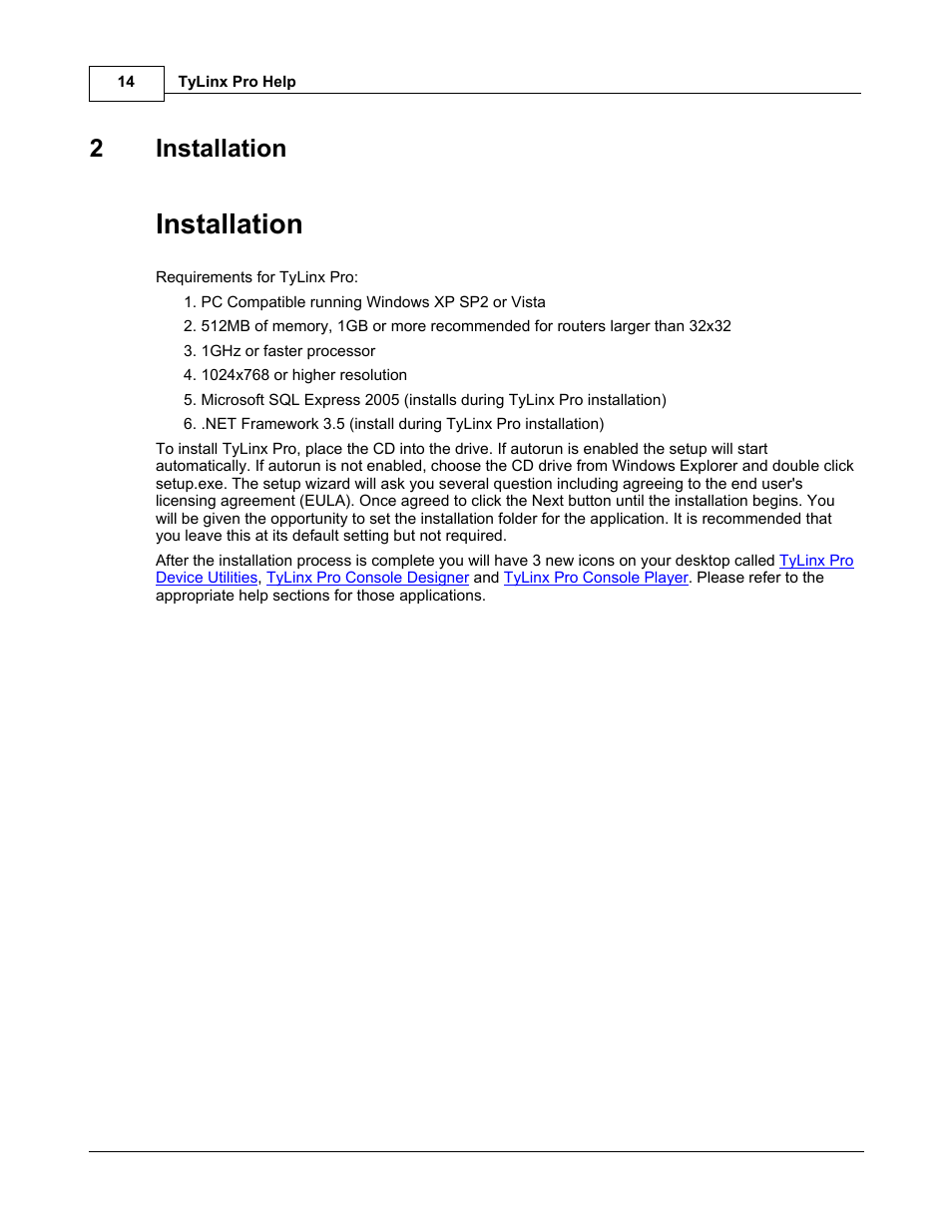 Installation, 2installation | Sierra Video TyLinx Pro User Manual | Page 14 / 228