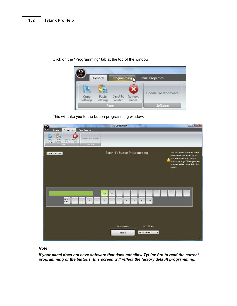 Programming panel buttons | Sierra Video TyLinx Pro User Manual | Page 152 / 228