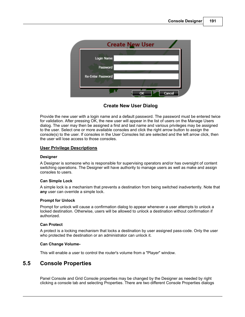 5 console properties | Sierra Video TyLinx Pro User Manual | Page 191 / 228