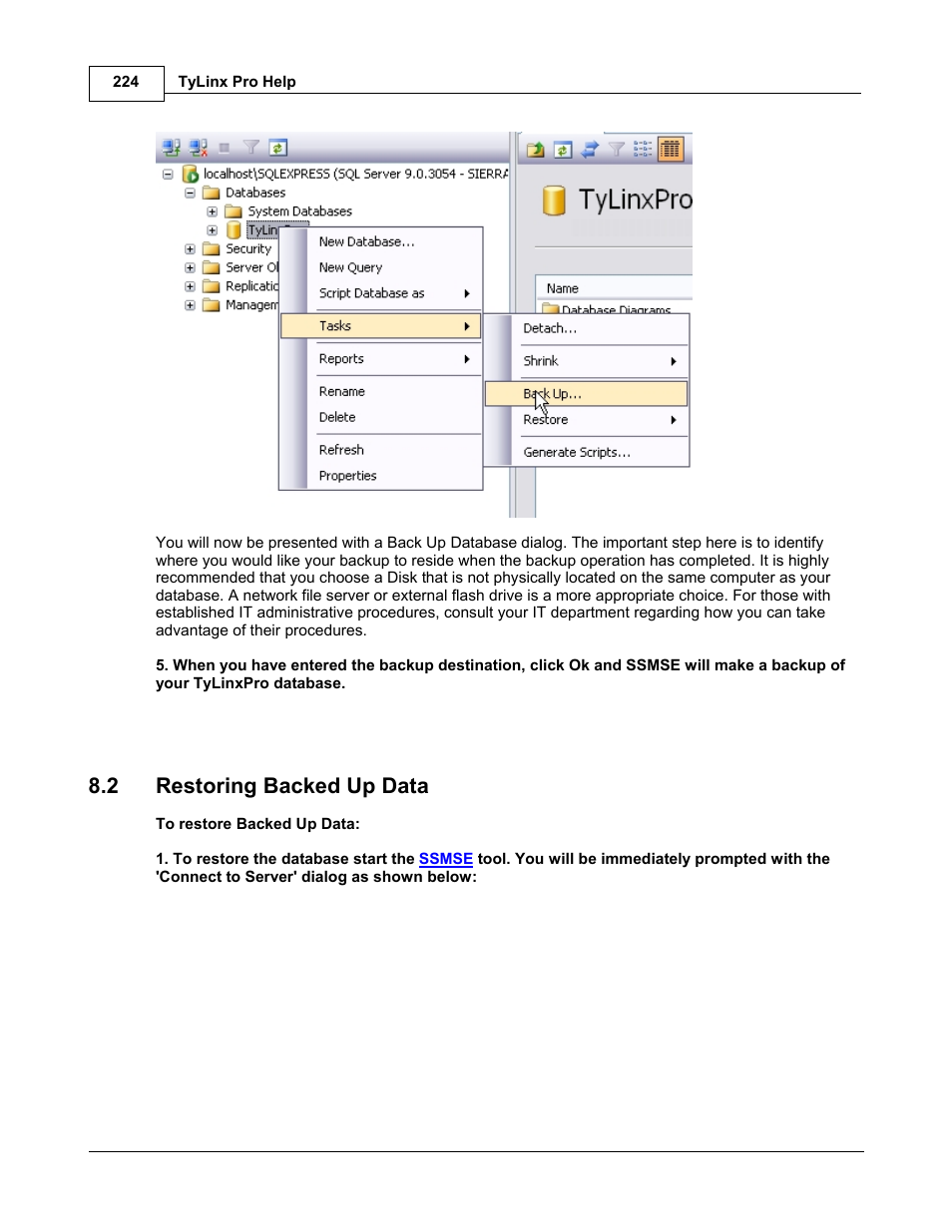 2 restoring backed up data | Sierra Video TyLinx Pro User Manual | Page 224 / 228