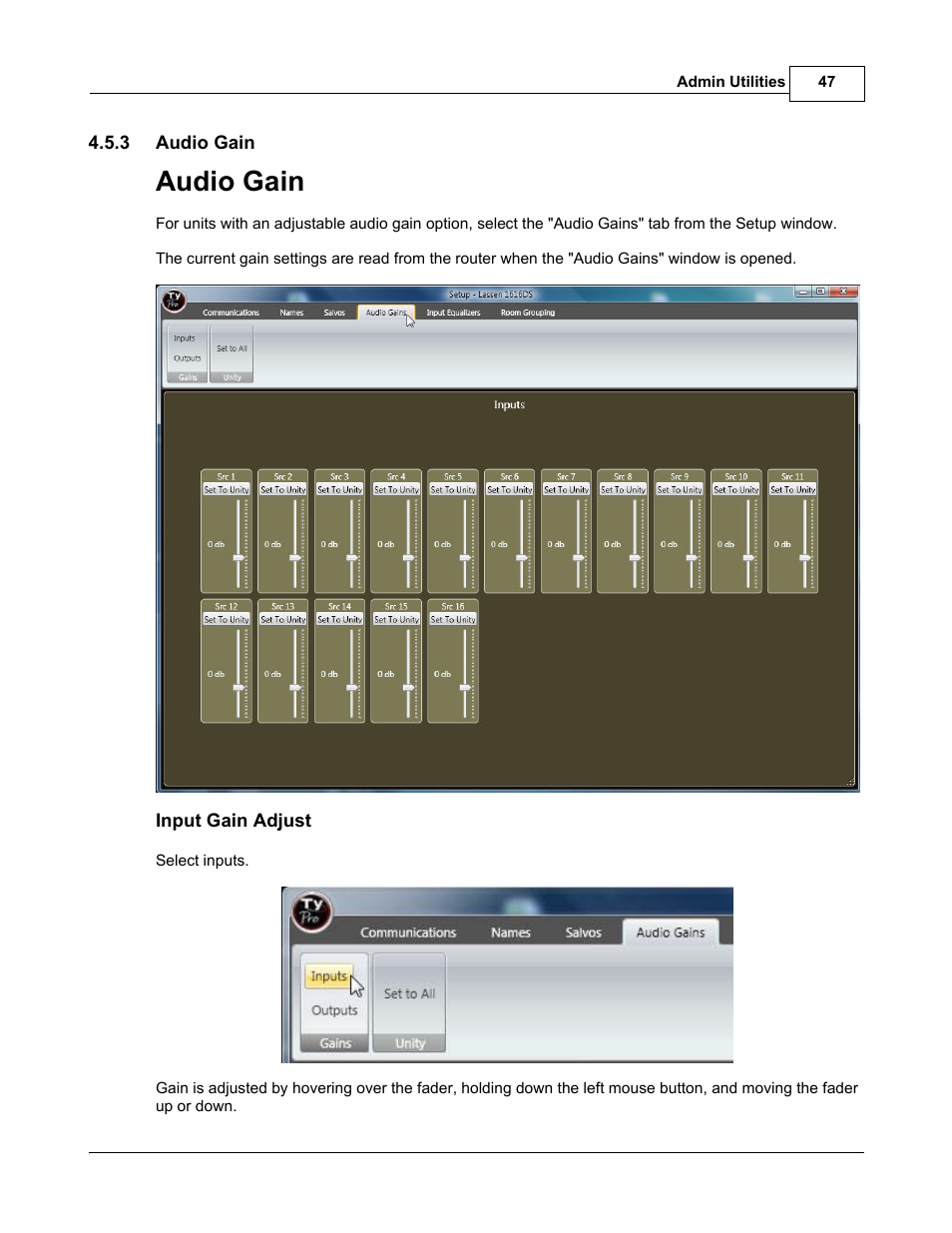 Audio gain | Sierra Video TyLinx Pro User Manual | Page 47 / 228