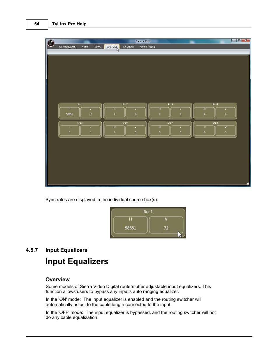 Input equalizers | Sierra Video TyLinx Pro User Manual | Page 54 / 228