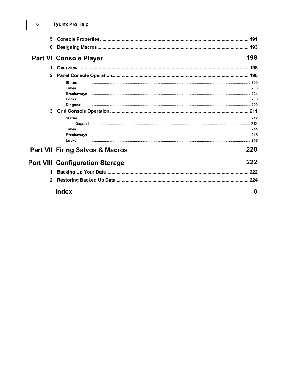 Part vi console player 198, Index 0 | Sierra Video TyLinx Pro User Manual | Page 6 / 228