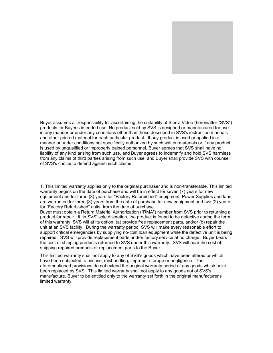 Warranty | Sierra Video Yosemite User Manual | Page 101 / 102