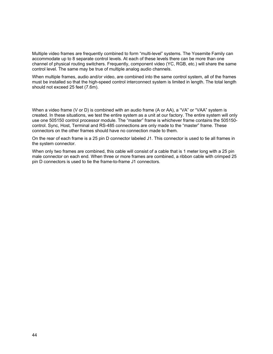 Video plus audio frame combinations, Multiple yosemite levels under one processor | Sierra Video Yosemite User Manual | Page 50 / 102