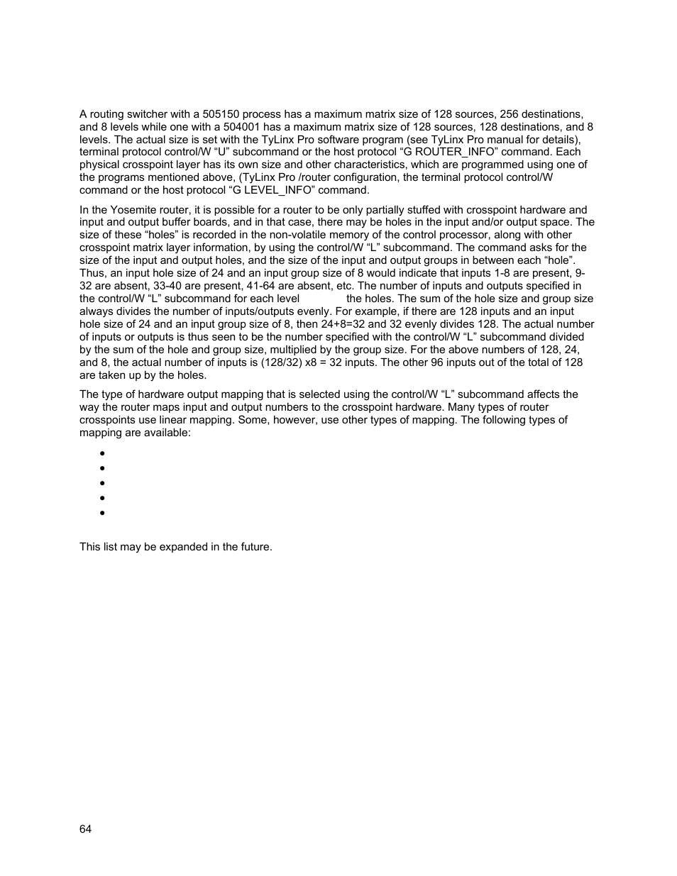 System size and terminal command | Sierra Video Yosemite User Manual | Page 70 / 102