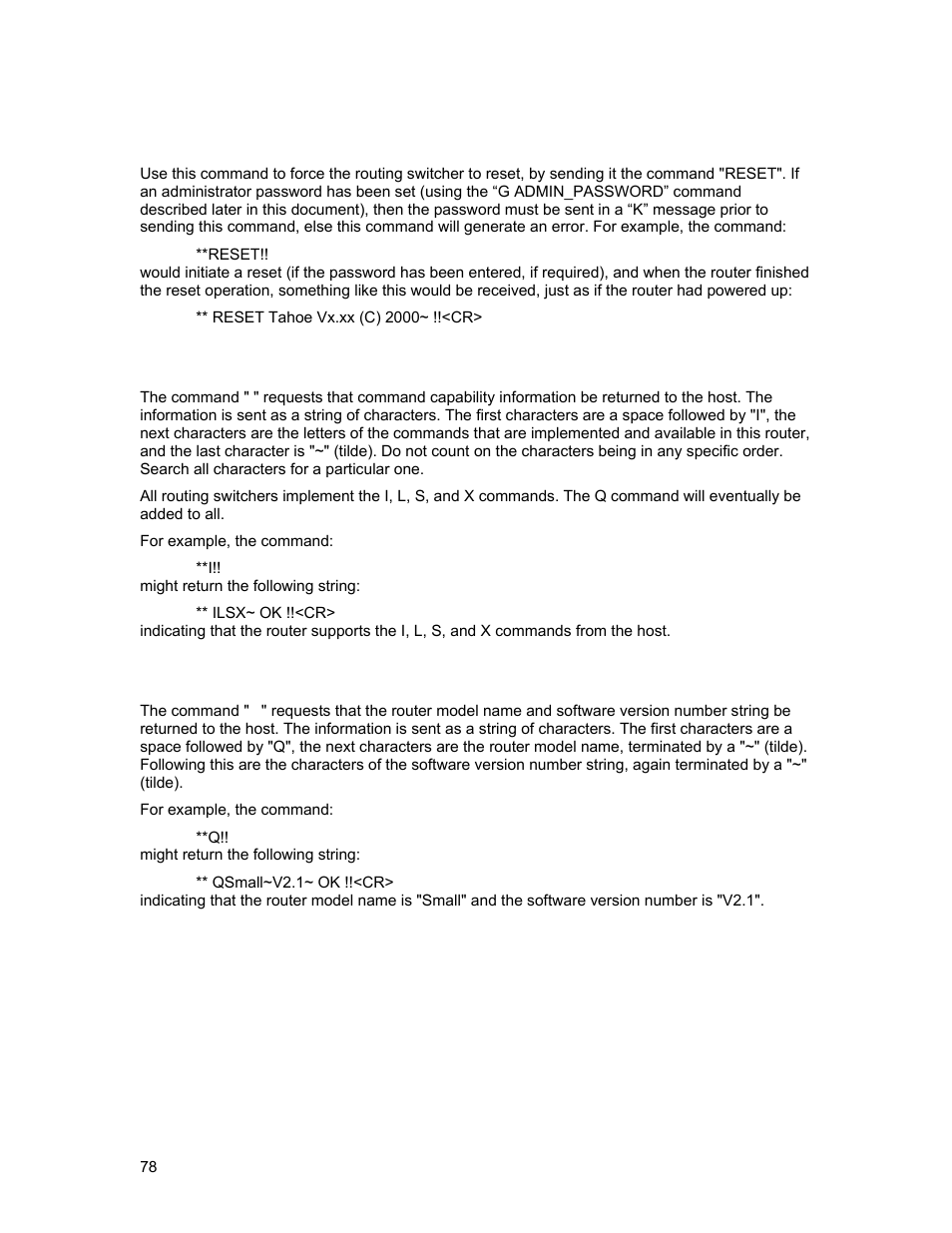 R”: router reset, I”: capabilities inquiry, Q”: model name and software version inquiry | Sierra Video Yosemite User Manual | Page 84 / 102