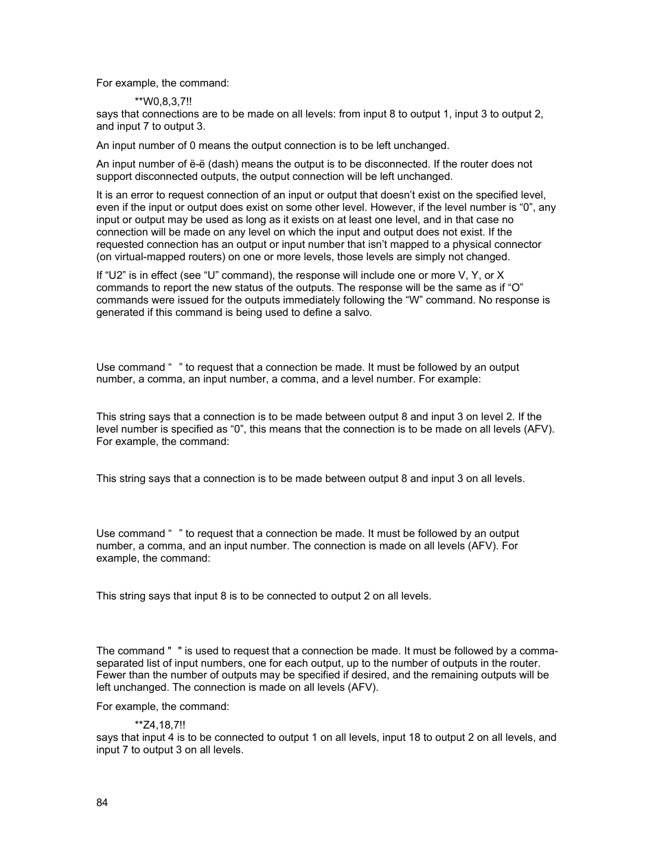 X”: connect crosspoint, Y”: connect afv, Z”: connect afv | Sierra Video Yosemite User Manual | Page 90 / 102
