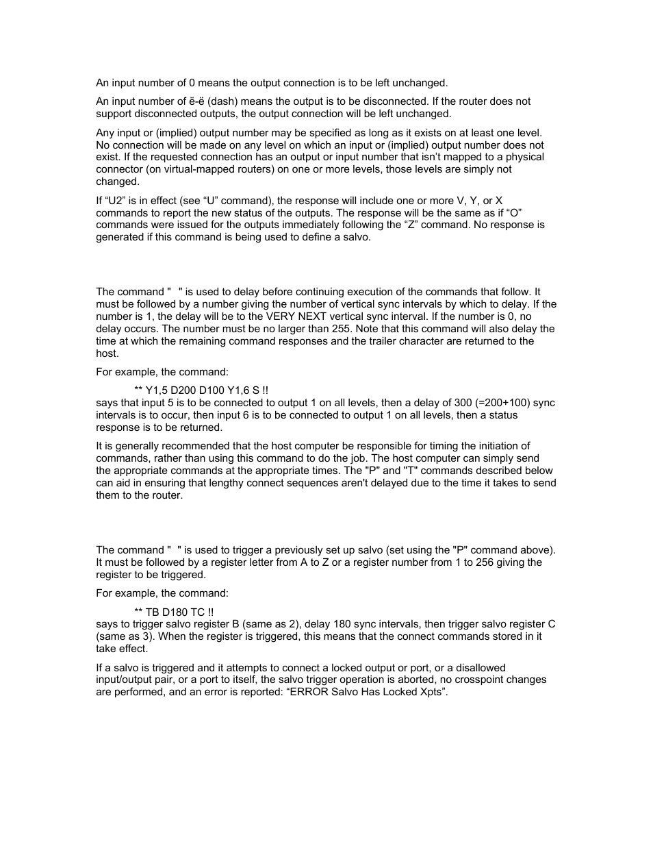 D”: delay vertical sync intervals, T”: trigger a salvo | Sierra Video Yosemite User Manual | Page 91 / 102