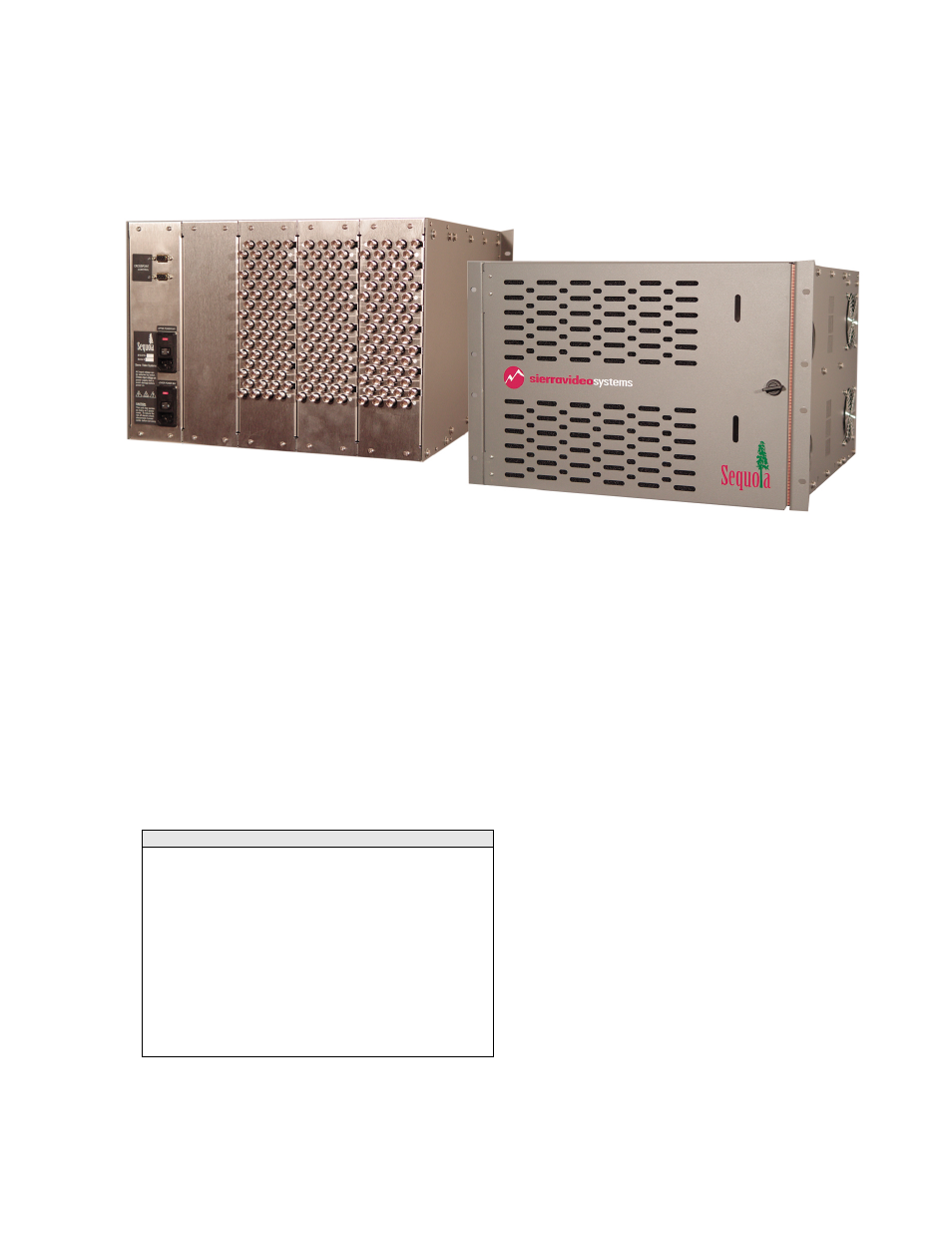 Router frame front and rear panel | Sierra Video Sequoia Family User Manual | Page 14 / 68