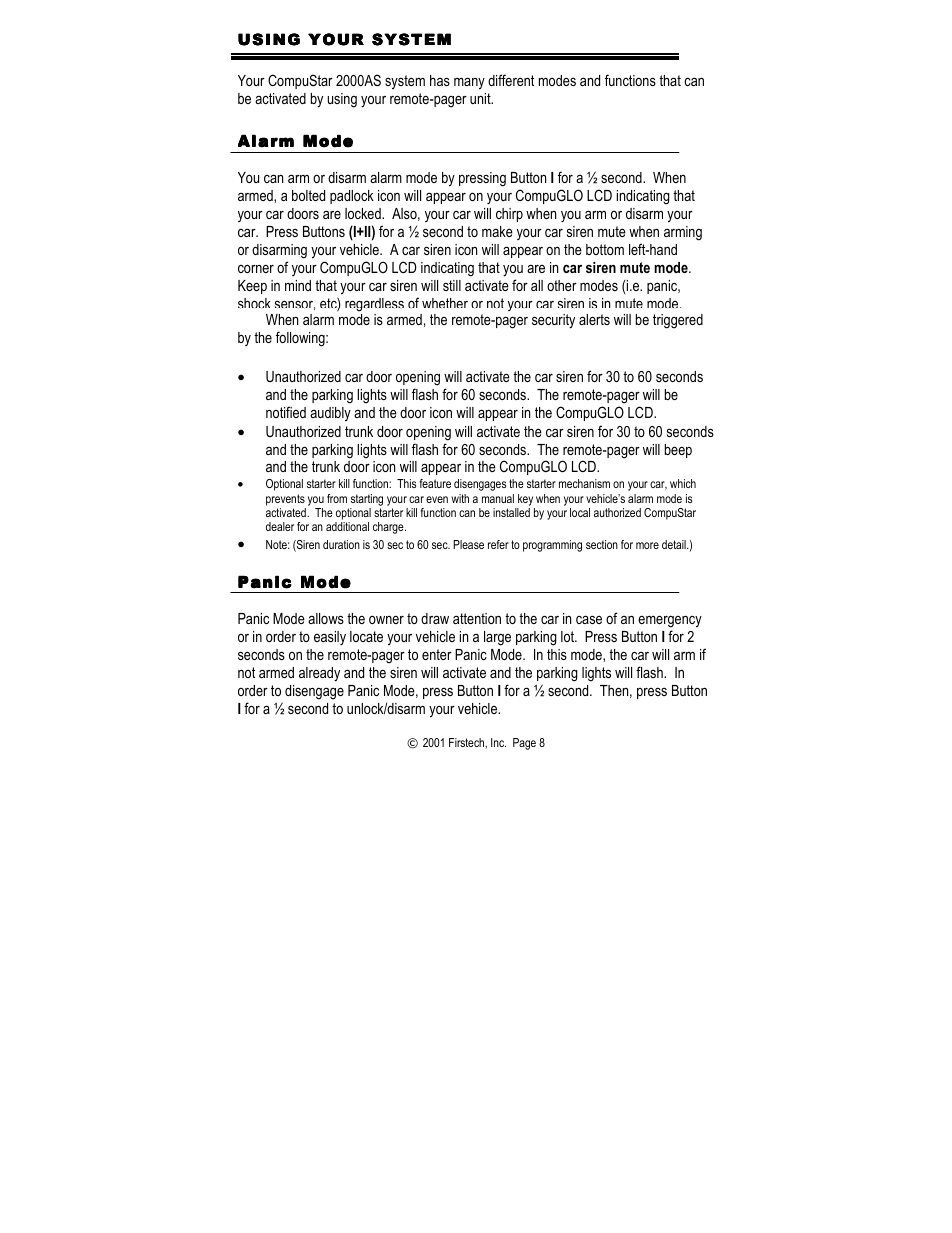 Panic mode | CompuSTAR 2000AS User Manual | Page 8 / 20