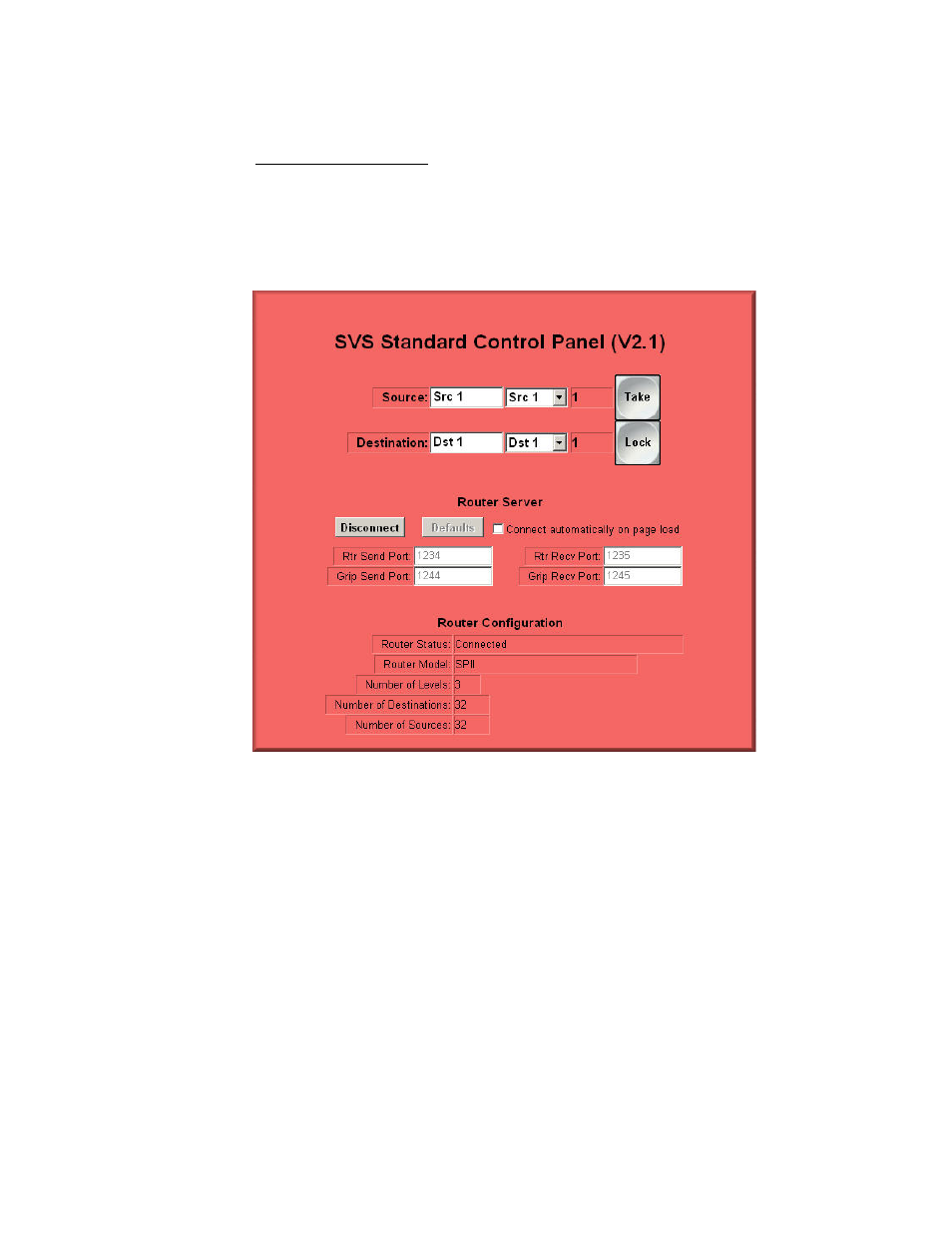 Standard control panel, Standard control panel 16 | Sierra Video Ethernet TCP/IP Web Control User Manual | Page 22 / 29