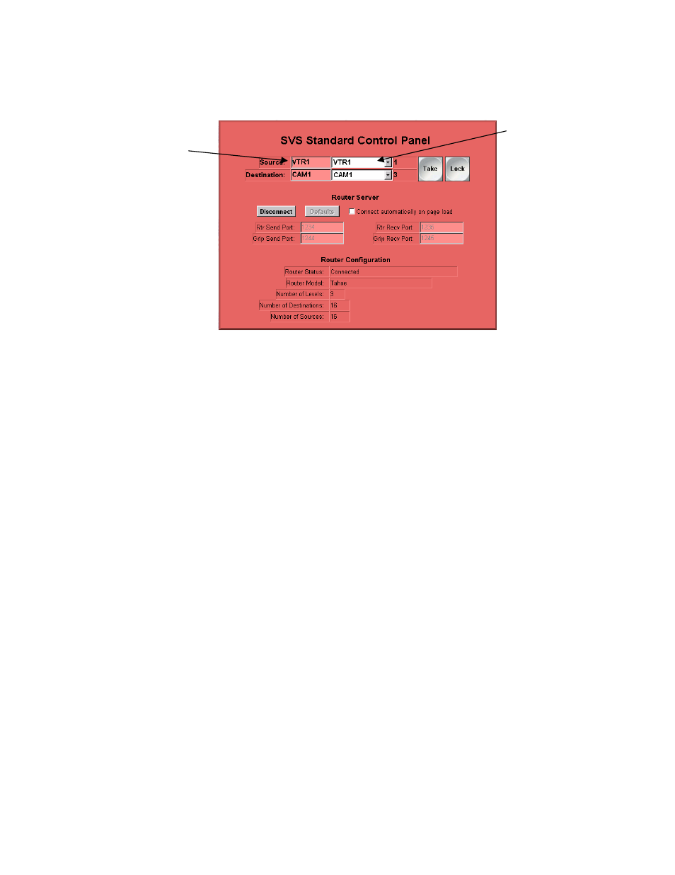 Locking or unlocking a destination, Taking a source, Locking or unlocking a destination 20 | Taking a source 20 | Sierra Video Ethernet TCP/IP Web Control User Manual | Page 26 / 29