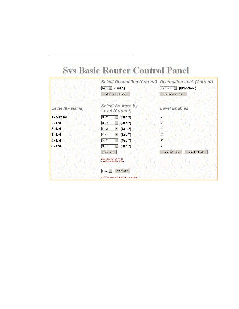 Svs basic router control panel, Svs basic router control panel 23 | Sierra Video Ethernet TCP/IP Web Control User Manual | Page 29 / 29