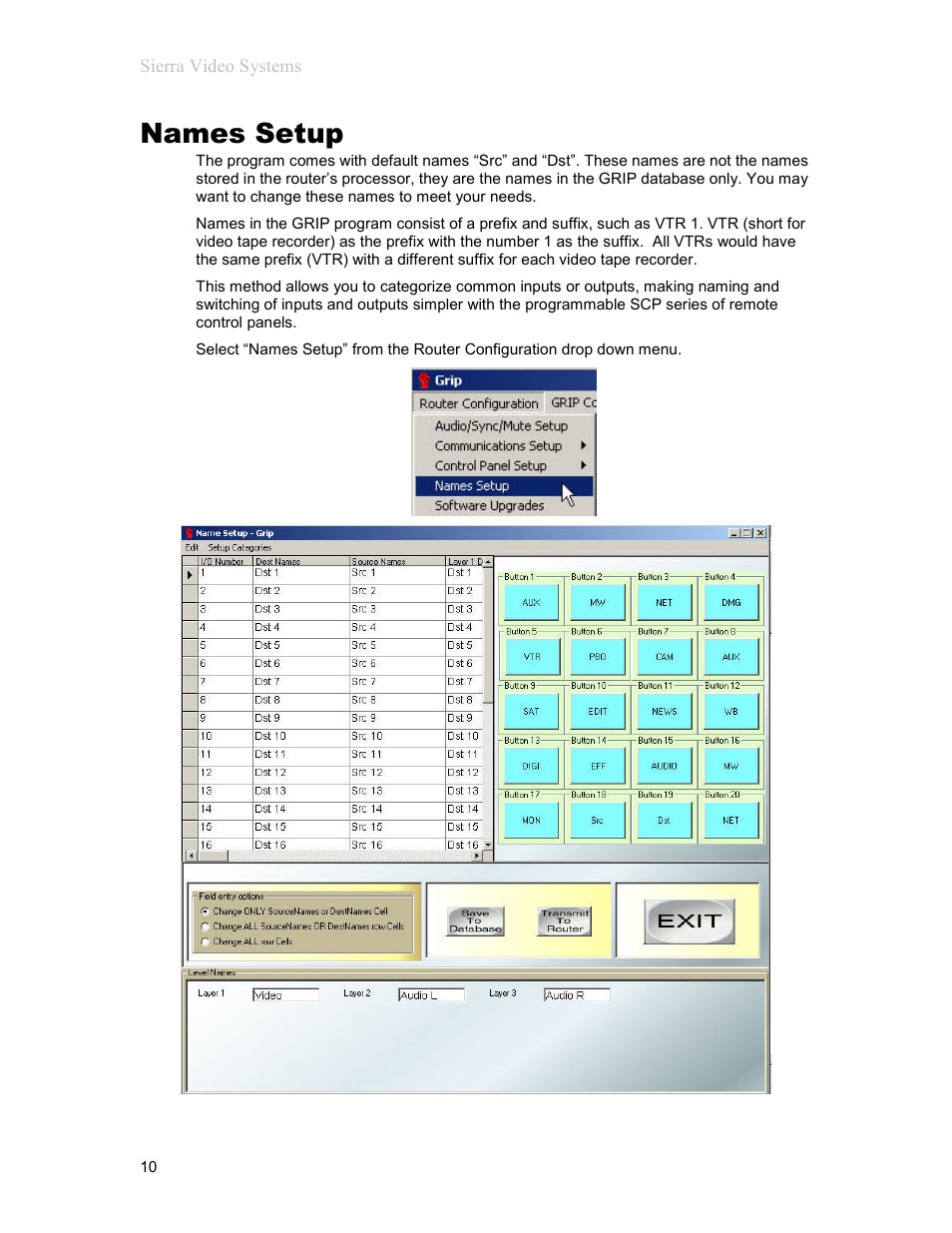 Names setup | Sierra Video G.R.I.P. V3.1.0 User Manual | Page 16 / 66